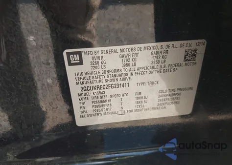 2015 Chevrolet Silverado 1500 2Lt from USA, damaged, VIN 3GCUKREC2FG231411